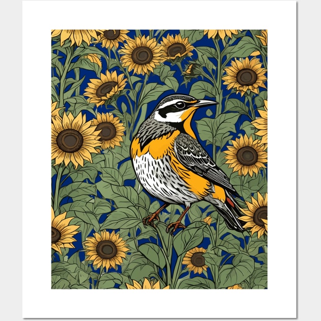 Western Meadowlark Bird Surrounded By Sunflowers Wall Art by taiche